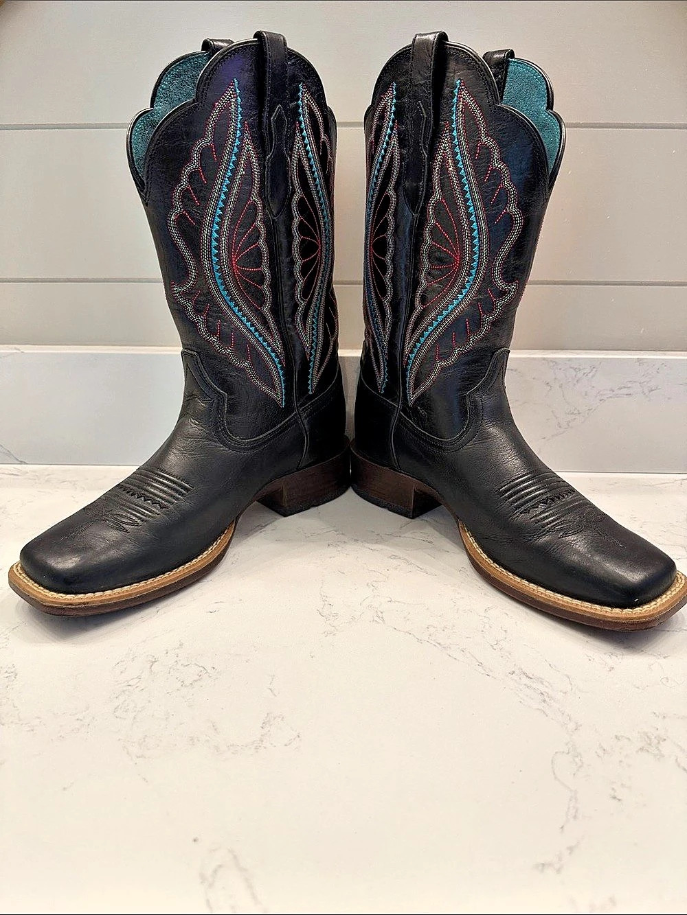 Ariat Heritage Western Square Toe Boot Black Embroidered Cowboy Boots